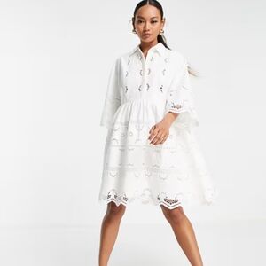ASOS Edition Mini Shirt Dress With Cutwork In White Size US 0